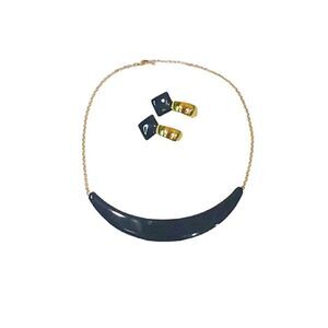 Black Enamel Goldtone Collar Choker Necklace and Earring Set